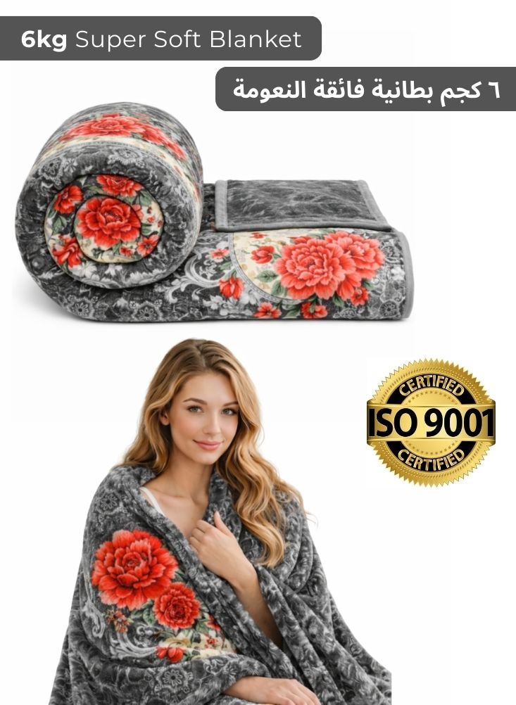 بريميم بطانية من فرو المنك الرمادي الزهري فائق النعومة بوزن ٦ كيلوجرامات – بطانية أنيقة سميكة فاخرة ودافئة - Image 1